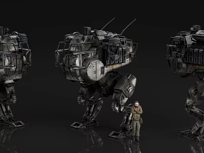 Game Movie Character Giant Mechanical Armor Design With Human Figure Comparison 3d model