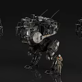 Game Movie Character Giant Mechanical Armor Design With Human Figure Comparison