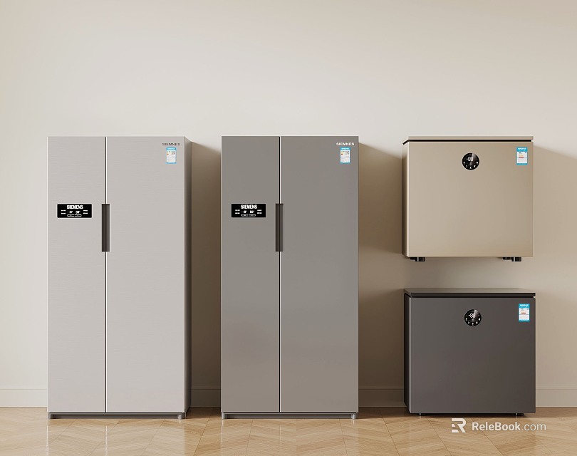 Various Modern Refrigerators In Grey Beige And Dark Tones On 3d model 
