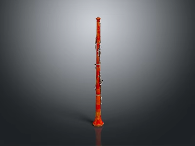 Shiny Red Clarinet Instrument Standing Upright With Glossy Finish Against Grey Background 3d model