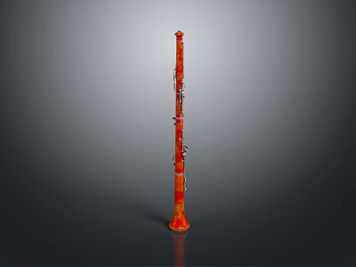 Shiny Red Clarinet Instrument Standing Upright With Glossy Finish Against Grey Background 3d model
