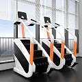Stair Climber Exercise Equipment With White And Orange Design In Modern Gym With Large Windows