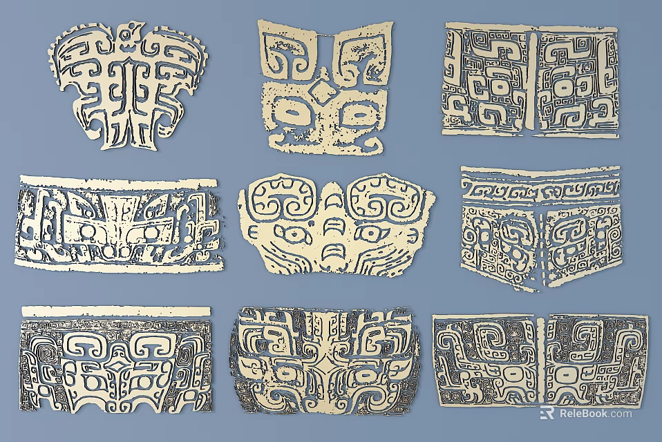 Traditional Ornate Carvings With Various Ancient Decorative Patterns And Intricate Motifs 3d model 