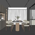 Modern Restaurant Open Concept Kitchen With Dining Table Chairs And White Cabinets