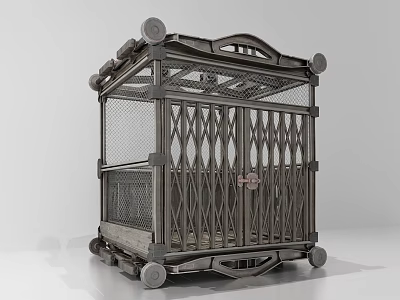 Vintage Industrial Elevator Design With Metal Grid Door And Rolling Wheels 3d model
