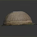 Cartoon Style Straw Woven Dome Structure On Green Grassy Base With White Top Section