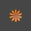 Colorful Hot Air Balloon With Red Yellow Stripes Flag And Hanging Basket