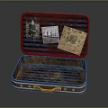 Vintage Decorative Ornament Set with Open Trunk Photos Card Striped Design and Wooden Handle