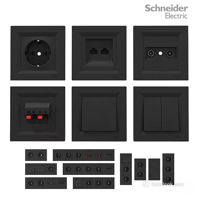 Black Modern Electrical Switches And Sockets Various Types For Daily Home Use 3d model 