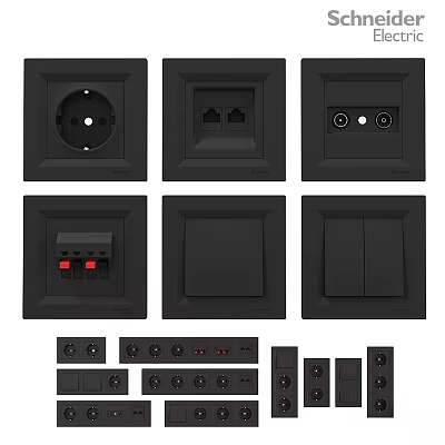 Black Modern Electrical Switches And Sockets Various Types For Daily Home Use 3d model