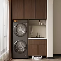 Modern Wooden Balcony Cabinet With Washer Dryer Sink And Storage Shelves