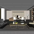 Modern Office Interior With Sofa Coffee Table Bookshelf Desk And Lighting 3d model