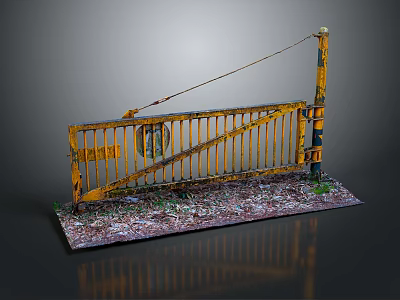 Yellow Barrier Scene Model With Vertical Pole And Textured Base 3d model