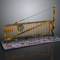 Yellow Barrier Scene Model With Vertical Pole And Textured Base