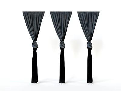 Three Black Curtains With Knotted Design And Hanging Drapery On White Background 3d model