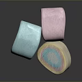 Three Colorful Marshmallows Blue Pink Beige With Soft Swirl Pattern Design