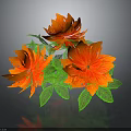 Vibrant Botanical Plant with Red and Orange Flowers and Lush Green Leaves on Dark Background