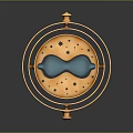 Decorative Blue Hourglass In Golden Circular Frame With Star Patterns And Engraved Quote