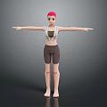 Woman With Pink Hair Standing Arms Outstretched Wearing Sports Vest And Shorts Against Gray Background