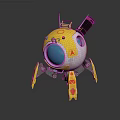 Cute Yellow And White Spherical Robot With Blue Eyes And Mechanical Legs