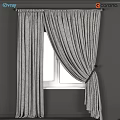 Gray Textured Fabric Curtains With Elegant Pleated Design Tied Back For Window Decoration