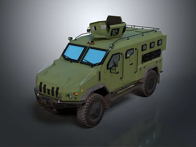 Olive Green Armored Military Vehicle With Roof Turret And Off Road Tires 3d model