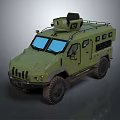 Olive Green Armored Military Vehicle With Roof Turret And Off Road Tires