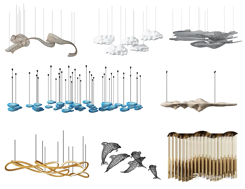 Modern Abstract Chandeliers With Various Artistic Sculptural Creative Hanging Designs 3d model