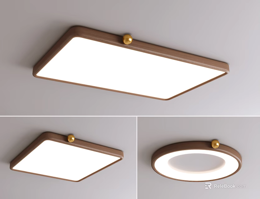 Modern Minimalist Ceiling Lights With Brown Frame And White Panel In Rectangular Square Round Shapes 3d model 