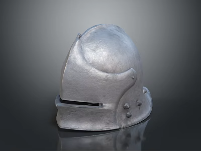 Medieval Knight Helmet Featuring Shiny Silver Metallic Finish and Decorative Side Protrusions 3d model