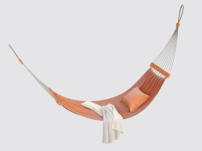 Comfortable Orange Hammock for Relaxation with Soft Pillow and White Blanket 3d model