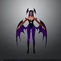 Purple Haired Fantasy Character With Black Purple Outfit Red Sleeves And Purple Wings