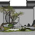 Traditional Karesansui Garden With Circular Lattice Window Rock Formations Moss And Small Plants