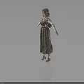 3D Model Girl in Vintage Outfit With Brown Beret Patterned Skirt and White Sleeves