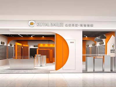 Royal Bailee Modern Store With Orange White Decor And Shoe Display Racks 3d model