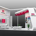HASTORY Exhibition Booth Modern White Red Design With Reception Desk Display Walls And Green Plant