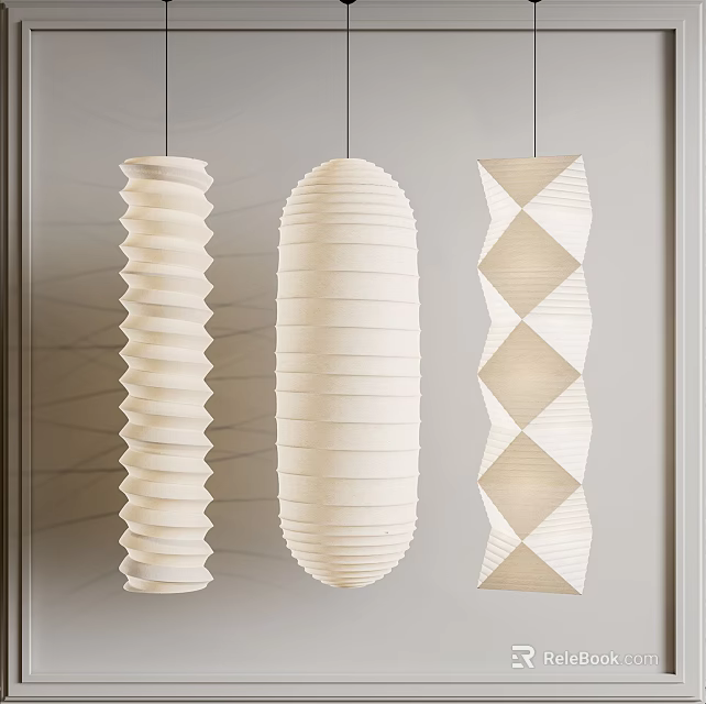 Modern Cream White Pendant Lights With Three Textured Geometric Shapes Design 3d model 