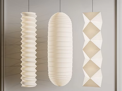 Modern Cream White Pendant Lights With Three Textured Geometric Shapes Design 3d model