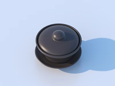Black Lidded Round Container With Tray For Kitchen Storage Use 3d model
