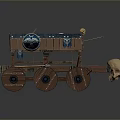 Ancient Wooden Siege Weapon With Blue Canopy Moon Star Patterns Wooden Wheels And Golden Ram