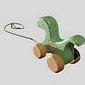 Green Wooden Dinosaur Toy with Rolling Wheels and Pull String for Kids