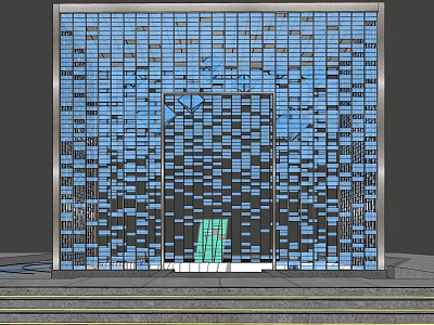 Modern Pergola Design With Grid Like Blue Black Pattern Central Opening Green Elements 3d model
