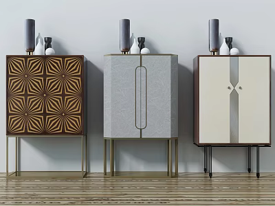 Modern Entryway Console Cabinets With Decorative Patterns Metal Legs And Top Ornaments 3d model