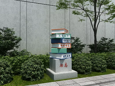 Contemporary Garden Landscape with Stacked Signpost Green Plants Grass and Tree 3d model