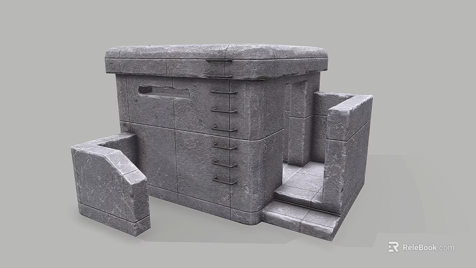 Gray Stone Architectural Structure With Steps Walls And Textured Block Design 3d model 
