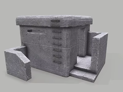 Gray Stone Architectural Structure With Steps Walls And Textured Block Design 3d model