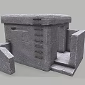 Gray Stone Architectural Structure With Steps Walls And Textured Block Design 3d model
