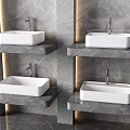Modern Wall Mounted Washbasins With Grey Marble Countertop And Illuminated Design