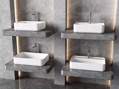 Modern Wall Mounted Washbasins With Grey Marble Countertop And Illuminated Design 3d model