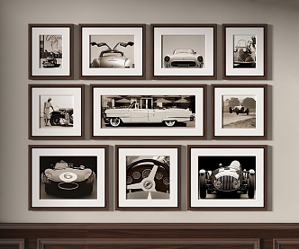 Nordic Retro Decorative Painting Combination Antique Decorative Painting French Retro Decorative Painting American Hanging Painting Car Old Photo Black and White Decorative Painting 3d model